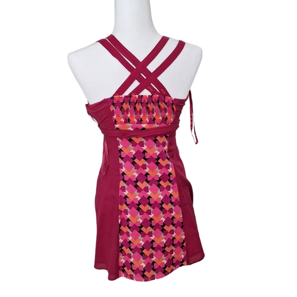 Free People Fun Boho Smocked Beaded Tie Back Pink Cotton Sleeveless Tunic Top 2 - Picture 5 of 9